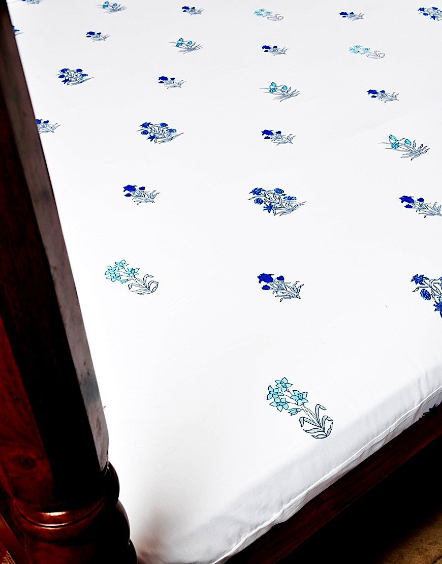 Volga Blue Buti Sheet Set - The Jaipur Collection - Texaura