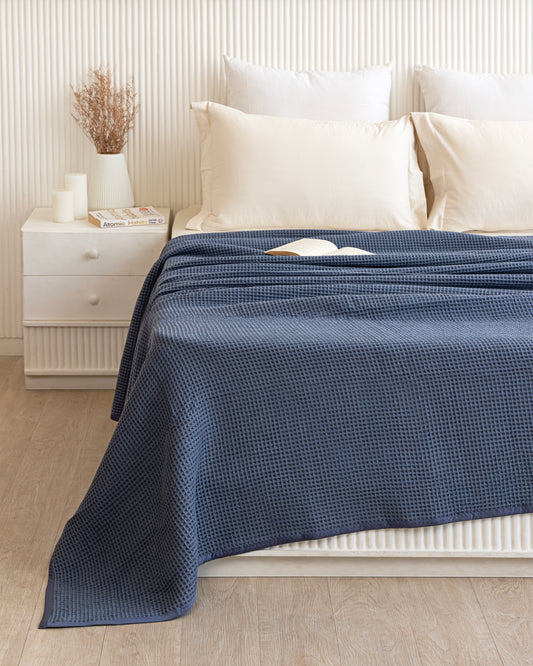 Beige & Slate Elegance Bedding Set (1 Blue Quintessential Blanket+1 Quintessential Flat Sheets)