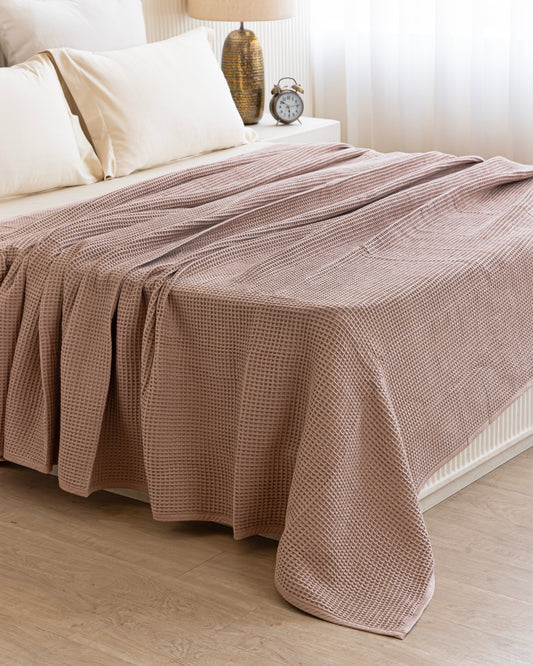 Organic Blush & Beige Harmony Bedding Set (1 Blush Pink Blanket+1 Beige Quintessential Flat Sheet) - Texaura 